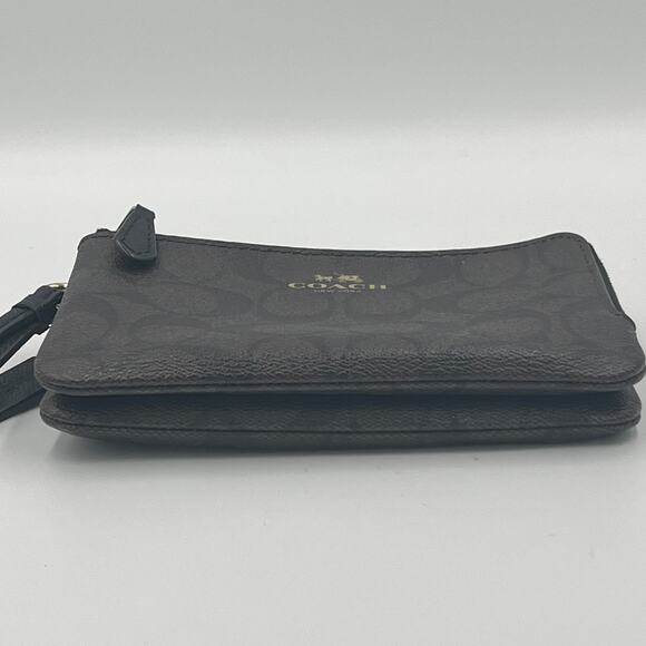 COACH Signature Brown Black Wristlet Wallet PVC Double Corner Zip F87591 - Picture 7 of 10
